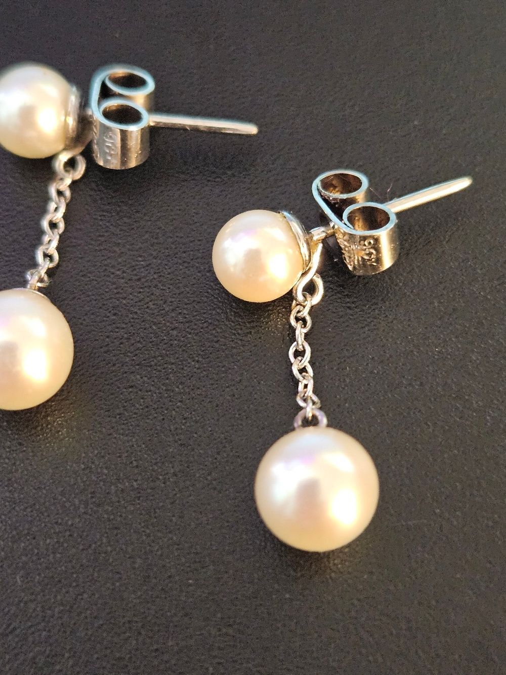 Vintage Ciro 9ct White Gold Curated Pearl Drop Dangle Earrings